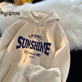 Áo Hoodie nữ zip unisex, khoác bomber nỉ bông Ulzzang in chữ Sunshine - Pigo Store