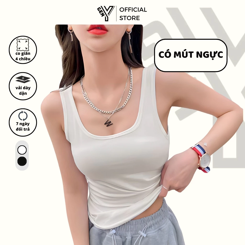 Áo 2 dây nữ dáng dài cổ U GenY thiết kế dây bản to cổ vuông tôn ngực dáng áo ôm body tôn dáng 2D19