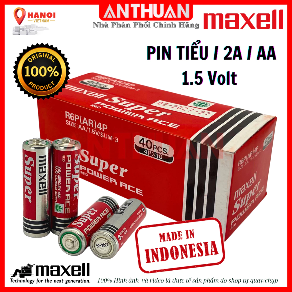 Hộp 40 viên pin Tiểu AA / 2A  Maxell Super Power Ace R6P 1.5V  Chất Lượng Cao, Siêu Bền dùng cho Micro, Đồng Hồ, Đồ Chơi