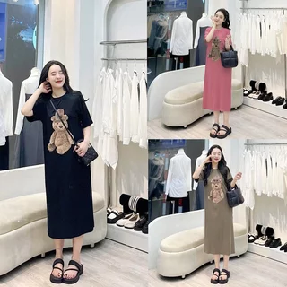 Đầm suông dài , váy suông bầu chất cotton Gemmy House in hình Gấu bear