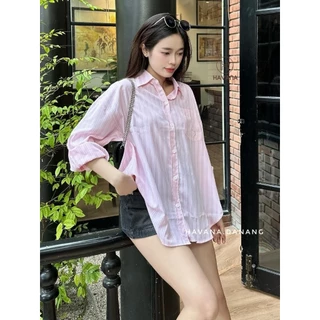 Áo sơ mi Hàn Quốc dài tay form rộng kẻ sọc MAYLILY STORE, áo sơ mi kiểu dáng rộng style năng động