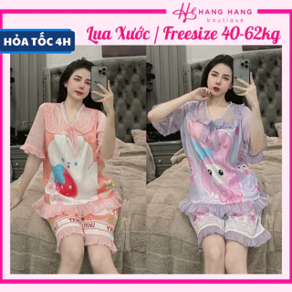 Bộ đồ ngủ cỡ nhỏ 40-60kg, đồ bộ nữ pijama đùi ngắn tay voan cổ ren lụa xước, đồ ngủ lụa tiểu thư mặc nhà cute dễ thương