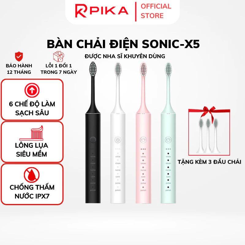 Bàn Chải Điện DELADEP Sonic X5,6 Chế Độ Làm Sạch Sâu, Máy Đánh Răng Sóng Âm Công Nghệ Đức, Tặng kèm 3 Đầu Thay Thế BCD08