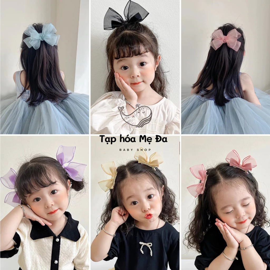 Nơ kẹp tóc voan màu pastel siêu xinh phong cách tiểu thư cho bé/phụ kiện công chúa princess