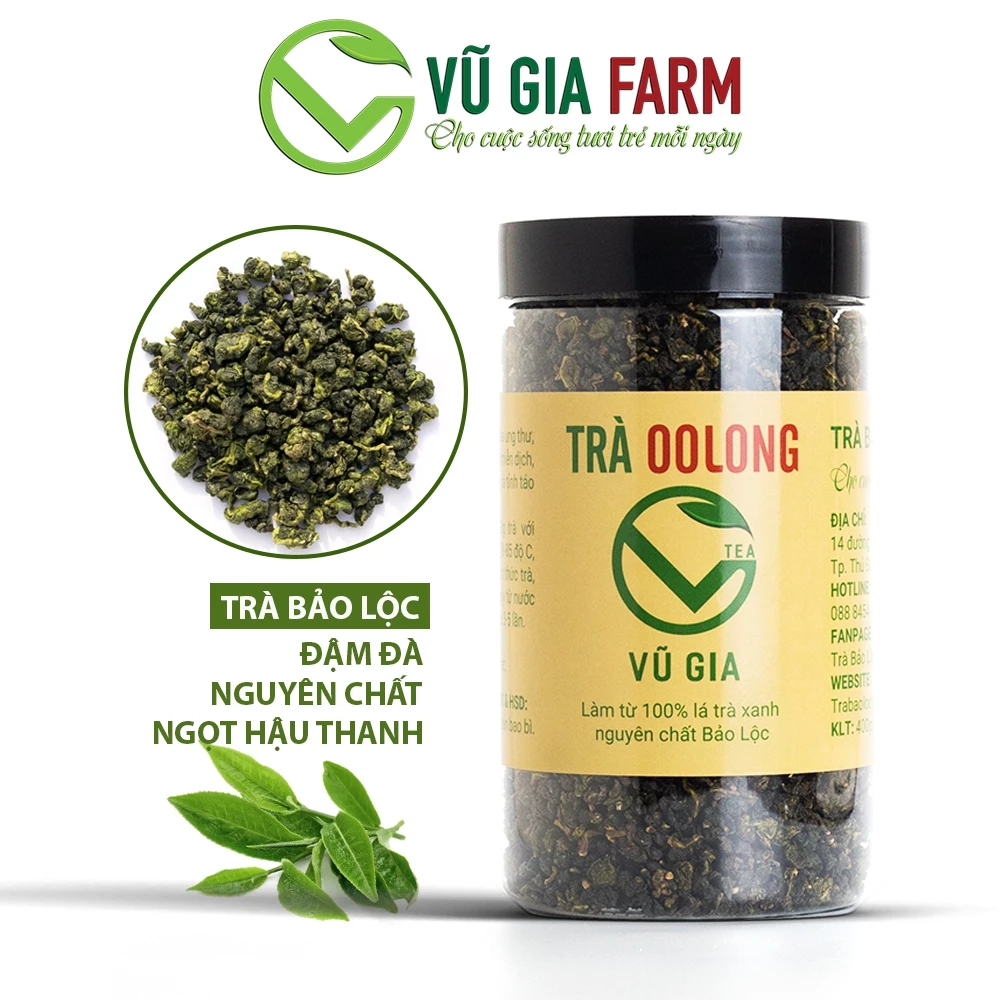 Trà olong (ô long/ oolong) nguyên chất Vũ Gia (400g/hũ) - Trà uống giảm cân an toàn, thanh nhiệt cơ thể, trà olong sữa