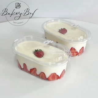 Hộp Nhựa Oval 450ml Đựng Bánh Lạnh, Tiramisu (XY150G | Set 100)