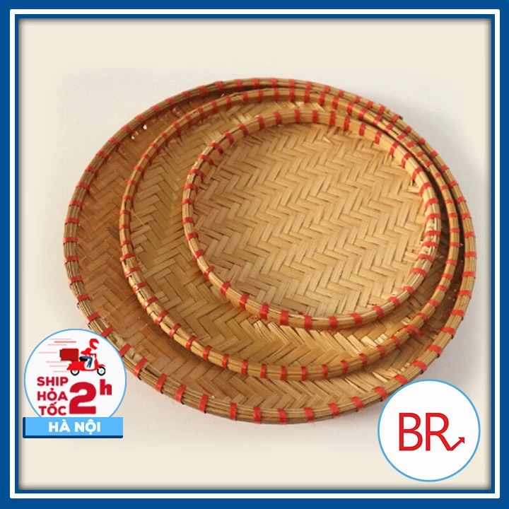 Sỉ Mẹt tre đan thủ công bày hoa quả decor nhà cửa trang trí Trung Thu, Tết 2026 - Mẹt viền đỏ để đồ ăn nhà hàng 02096
