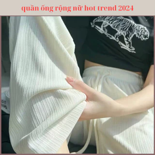 Quần ống rộng nữ [MẪU HOT 2024] quần ống rộng vải tăm lạnh cạp cao có chun co dãn có dây rút