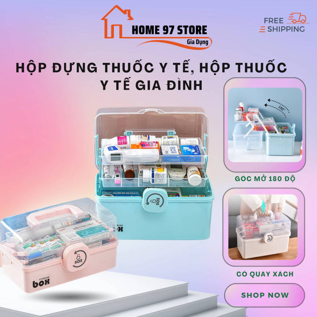 Hộp đựng thuốc y tế 3 tầng - đựng chia thuốc gia đình ( Hộp đựng cứu thương phân loại thuốc tiện lợi )