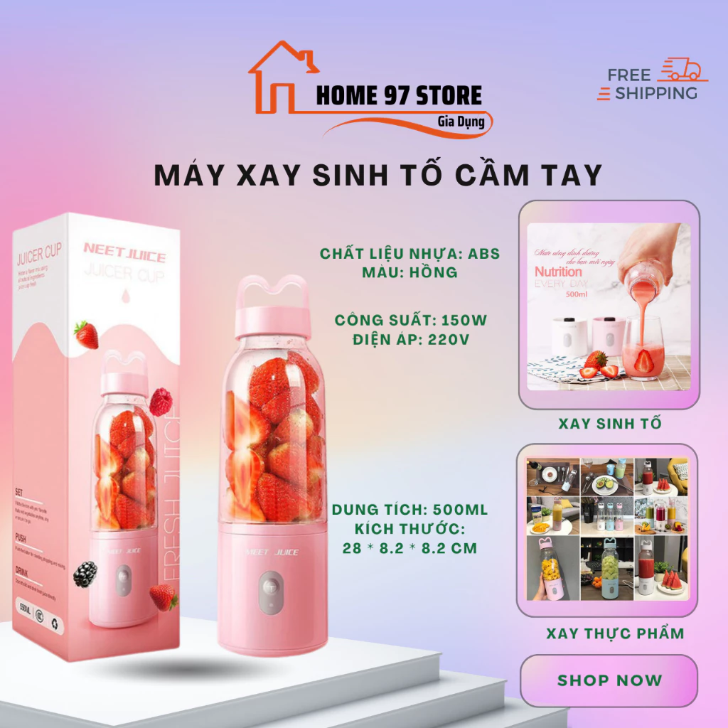 Máy Xay Sinh Tố Cầm Tay Meet Juice Xay Tiện Lợi, Xay Các Loại Quả, Siêu Bền, Dễ Làm Sạch
