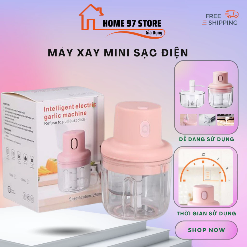 Máy Xay Tỏi Ớt Đa Năng Thể Tích 250ml, Máy Xay Mini Cầm Tay Kèm Dây Sạc Usb
