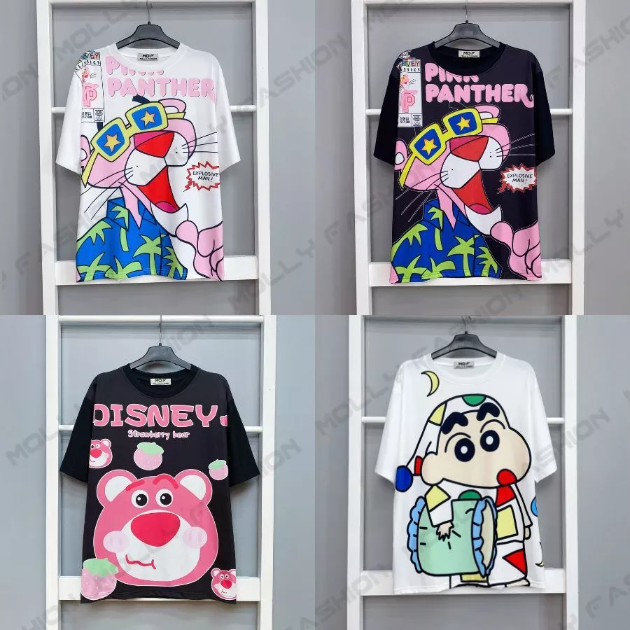 Áo thun tay lỡ unisex form rộng BST01 freesize | in hoạt hình mặc nhóm/ đi chơi Molly Fashion
