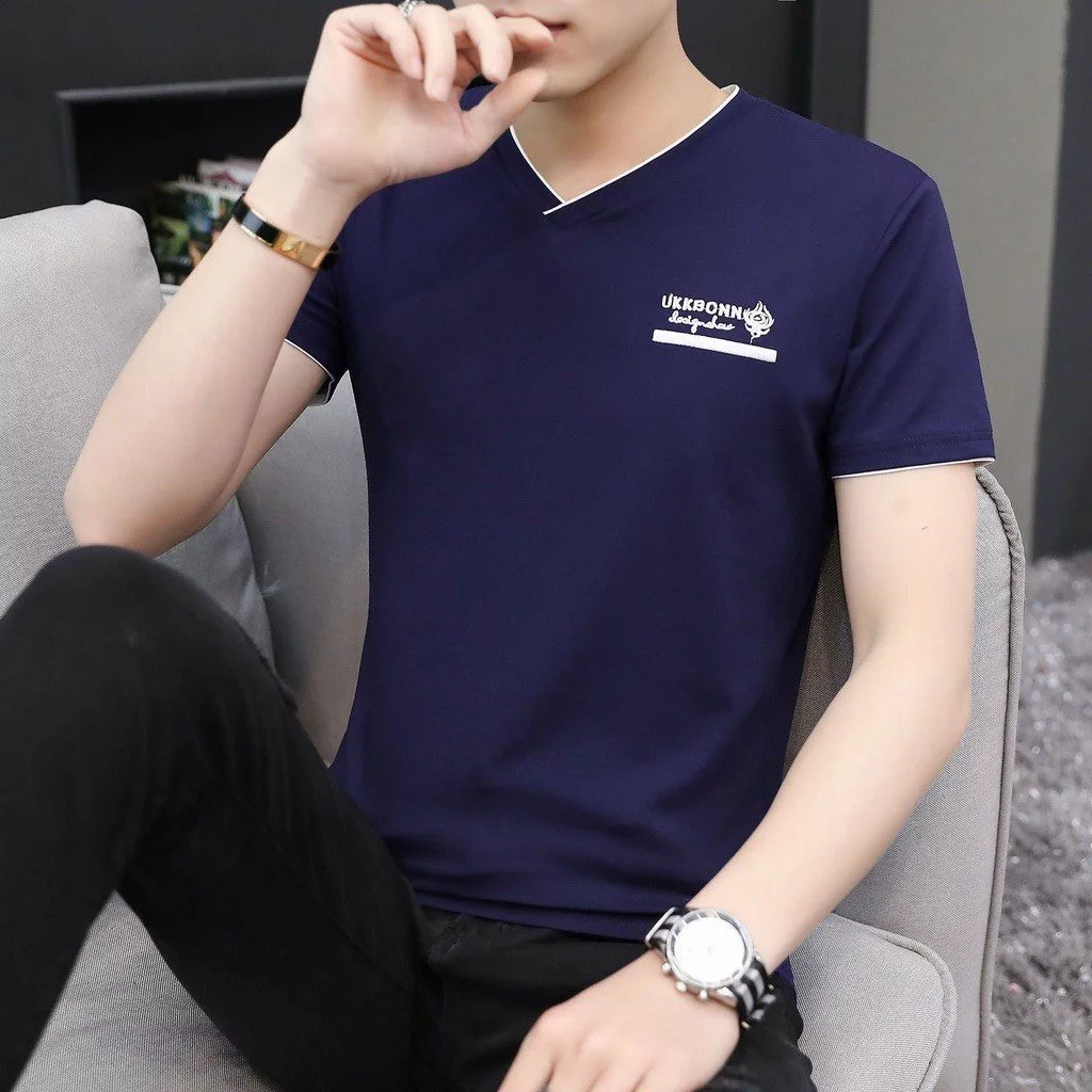 Áo thun nam tay ngắn cổ tim in LOGO UNKBOON vải cotton mềm mịn dáng body thời trang