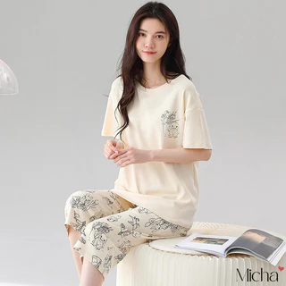 Bộ đồ nữ mặc nhà cotton cao cấp dáng quần lửng áo ngắn tay - Micha B60