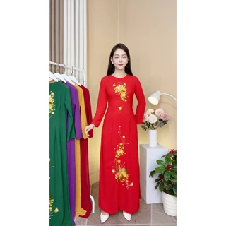 Áo Dài Thiết Kế Lụa Tằm Ý Cao Cấp Hoạ Tiết Thêu Hoa Lan mã TH03 đủ size M/L/XL/2XL/3XL/4XL/5XL