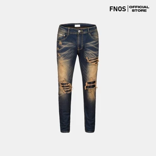 Quần Skinny Jeans Biker Nam FNOS Streetwear Màu Mid Indigo Wash Rách NZ55 - Local Brand Chính Hãng