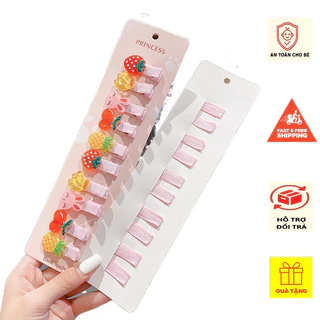 Set 10 kẹp tóc mini dễ thương cho bé, cặp tóc mái hàn quốc hình hoa, trái cây, công chúa BK018