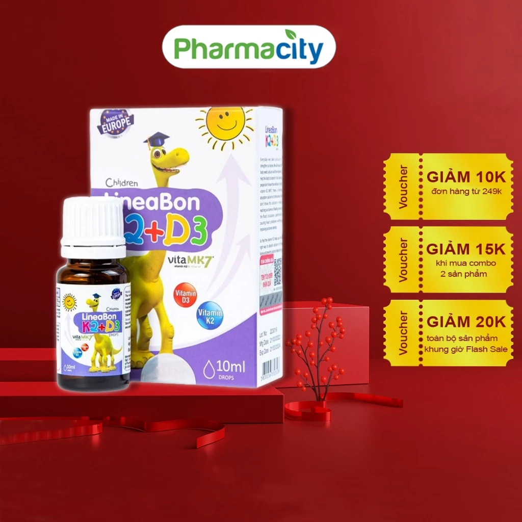 LineaBon K2+D3 - Bổ sung vitamin tinh khiết K2, D3. Tăng cường hấp thu canxi tối đa tăng chiều cao nhanh (Lọ 10ml)