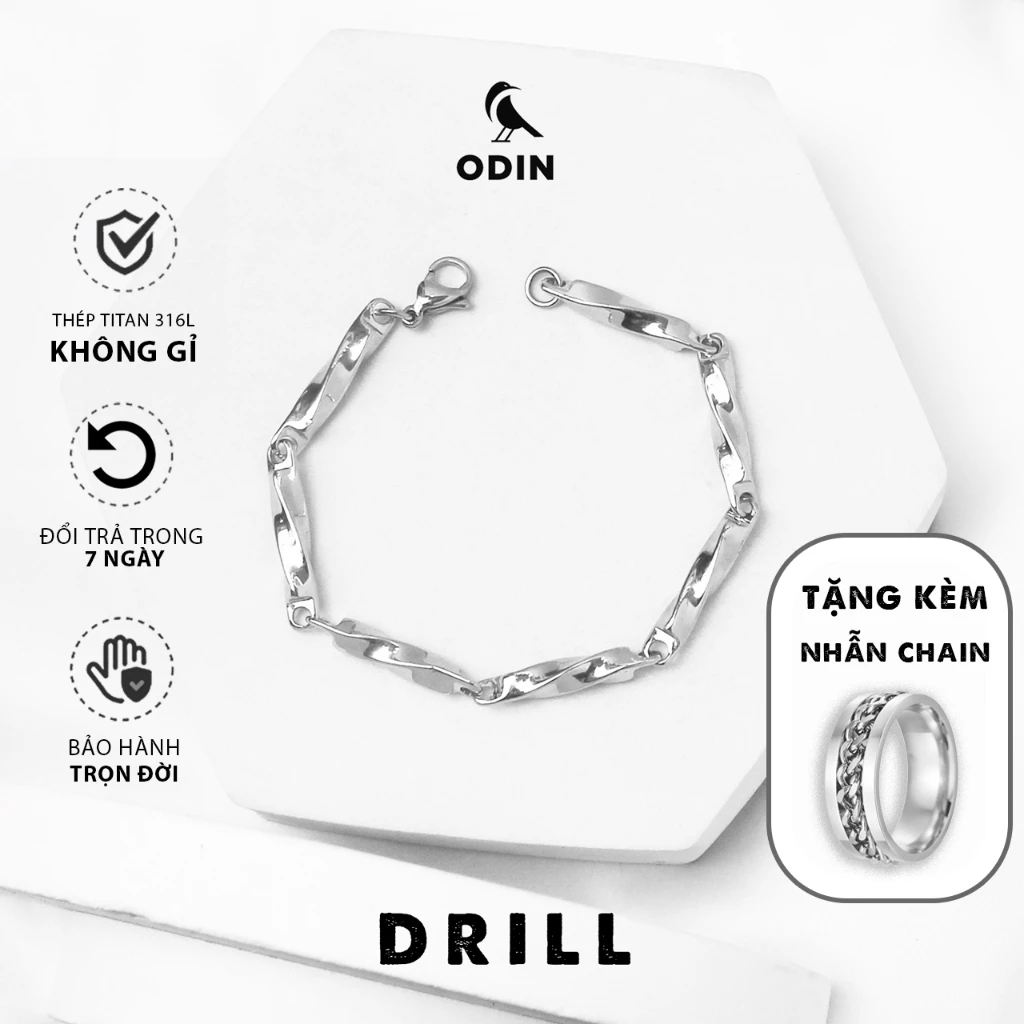 Vòng tay ODIN DRILL - chất liệu thép Titan 316L - phong cách thanh lịch, tối giản - bảo hành trọn đời - tặng kèm nhẫn
