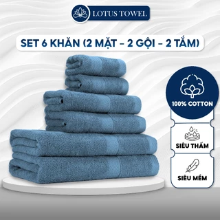 Bộ 6 khăn LotusTowel ( 2 Khăn Tắm, 2 Khăn Gội, 2 Khăn Mặt) , 100% COTTON, siêu mềm mịn, thấm hút, dày dặn