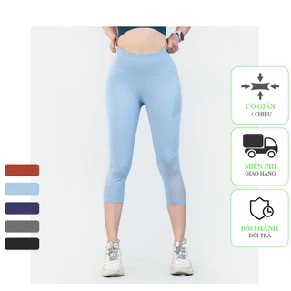 Quần Legging Lửng Nữ Tập Gym Yoga ICADO QL30, Quần Thể Thao Phối Lưới Co Giãn Tốt, Mềm Mại