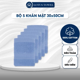 Bộ 5 khăn mặt LotusTowel 30x50cm 100% Cotton Mềm Mịn Thấm Hút Không Ra Màu, An toàn