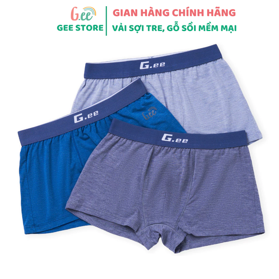 Quần lót Nam màu Xanh Xám, Hộp 3 quần sịp đùi nam vải sợi tre, sỗ sồi mềm mại, thấm hút thoáng mát