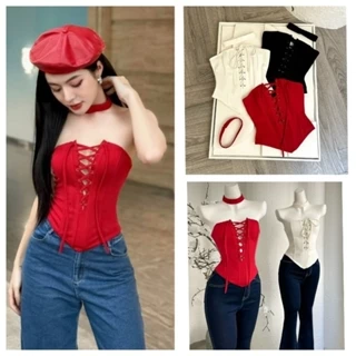 Áo 2 dây croptop bản vuông chữ giu chì đính nút cực xinh , chất thun bozip mềm mịn ly alohashop91