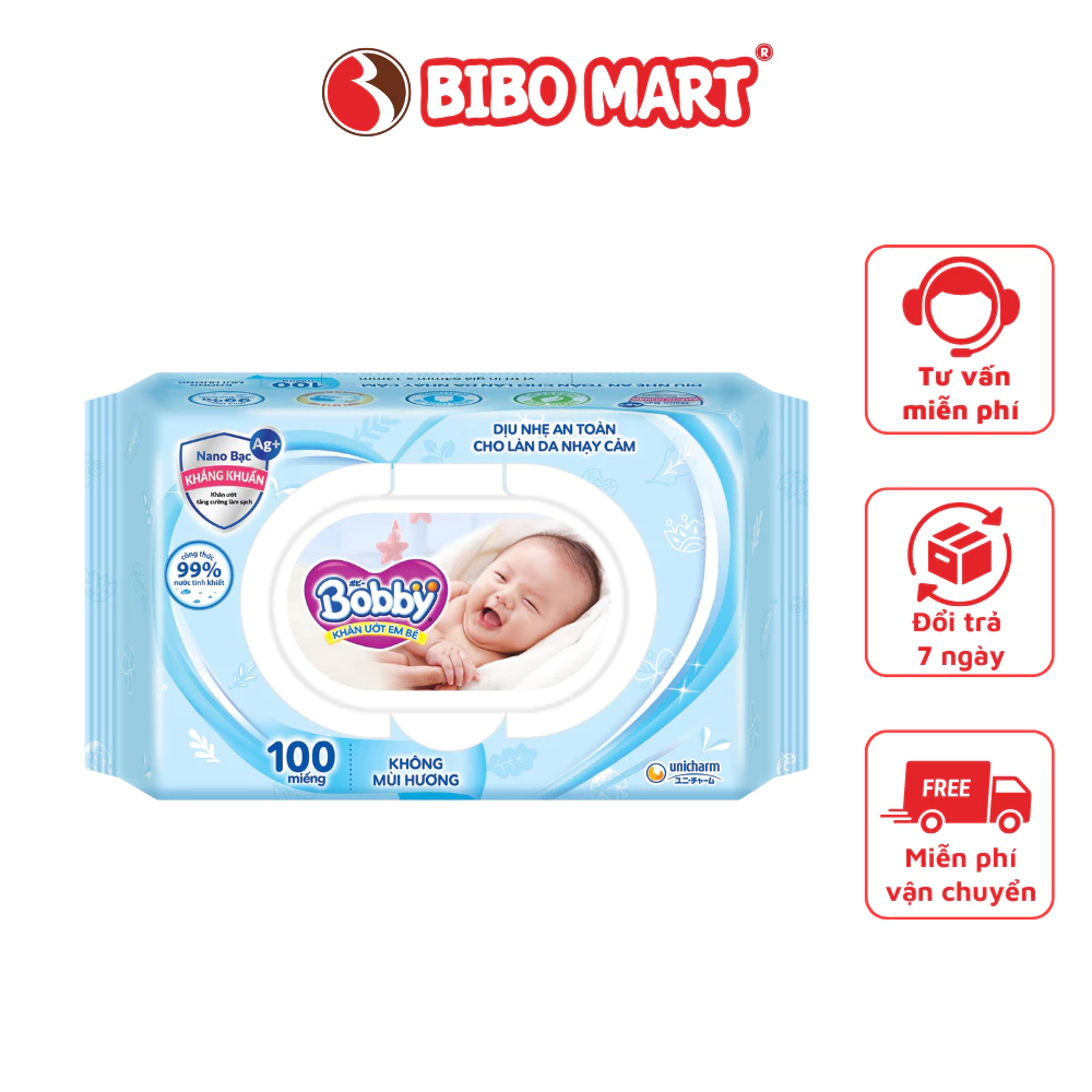 Giấy Ướt Bobby Khăn Ướt Em Bé Đa Năng Không Mùi Dịu Nhẹ Tiện Dụng Dành Cho Bé 100 Tờ - Bibo Mart