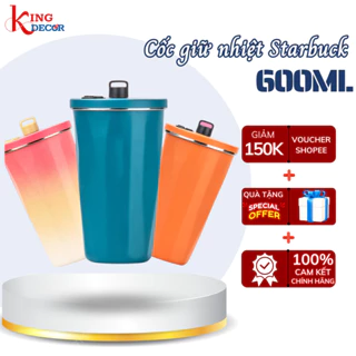 Cốc Giữ Nhiệt Cao Cấp Trơn 600ml, Ly Giữ Nhiệt Cao Cấp Logo STB Kèm Ống Hút Có Núm Đậy Tiện Lợi