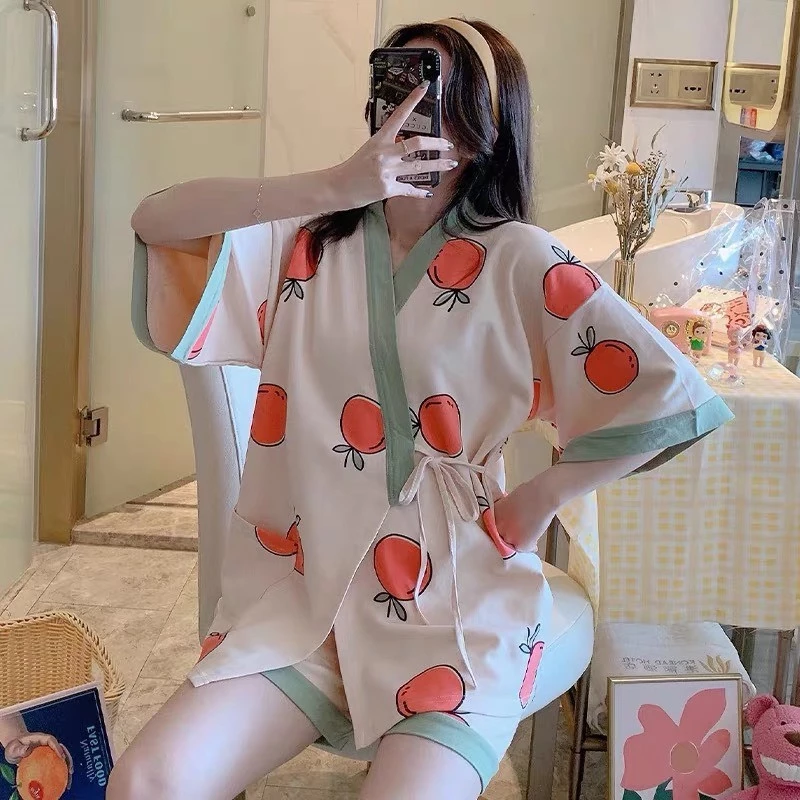 Bộ pijama nữ cute đáng yêu hình quả hồng xinh xắn, đồ ngủ ở nhà nữ