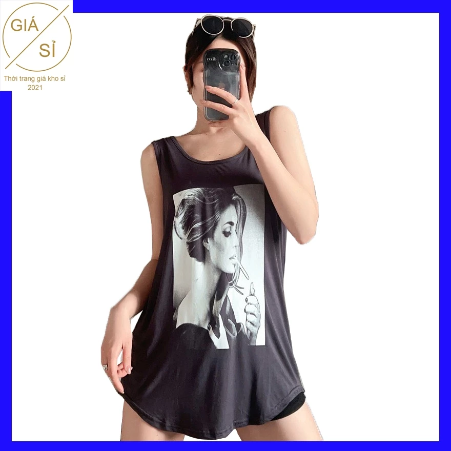 Áo ba lỗ nữ thể thao 3 lỗ vạt bầu in hình cô gái ngầu cá tính áo sát nách bán chạy tank top mùa hè giá rẻ