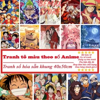 Tranh tô màu theo số Anime Tranh sơn dầu số hoá to SẴN KHUNG 40x50cm Tổng hợp anime One Piece Naruto Totoro Luffy Zoro