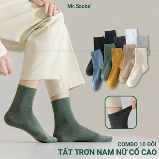 Set 10 đôi tất cổ cao nam nữ Mr.Socks chất liệu cotton thoáng khí êm chân, hút ẩm khử mùi tốt - TCC-KOL-1303-CB10