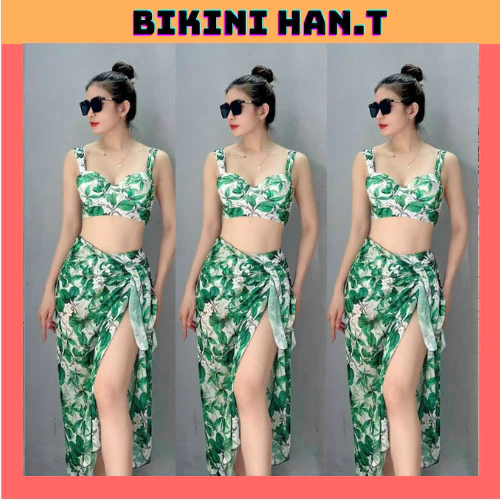 BIKINI.ĐỒ BƠI ĐI BIỂN,BA MẢNH IN HOA MỚI SANG CHẢNH, HAN.T SHOP BKN42
