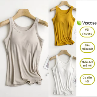 Áo ba lỗ body liền đệm ngực vải viscose 95% cực mềm mát