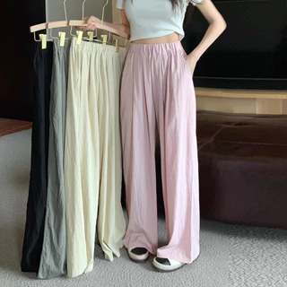 Quần Ống Rộng Nữ Vải Đũi Mềm Mát Quần Suông Dài Dáng Culottes Cạp Chun Lưng Cao