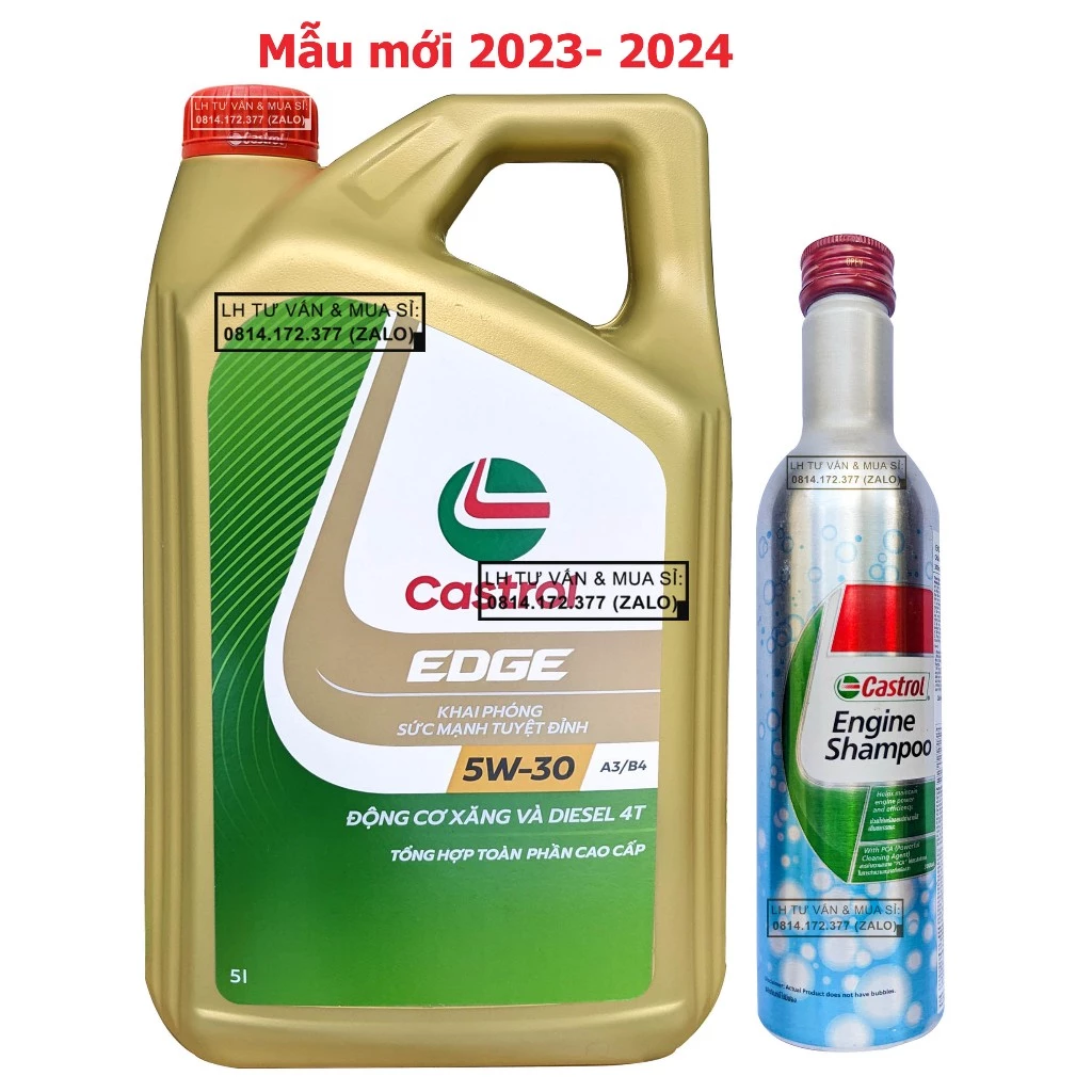 Combo Dầu nhớt tổng hợp toàn phần ô-tô Castrol EDGE 5w30 (5L) + Phụ gia súc động cơ Castrol