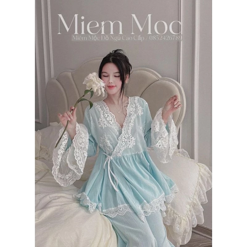 Bộ pijama thô phối ren cao cấp