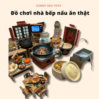 Đồ chơi nấu ăn nhà bếp cỡ lớn cho bé, bộ nấu ăn thật, hiệu ứng âm thanh ánh sáng, hơi nước thật