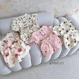 Quần áo trẻ em, Đồ bộ mặc nhà cho bé, pijama xô muslin 4 họa tiết cho bé trai bé gái cho bé 8-25kg S1275 | Tiểu Yến KID