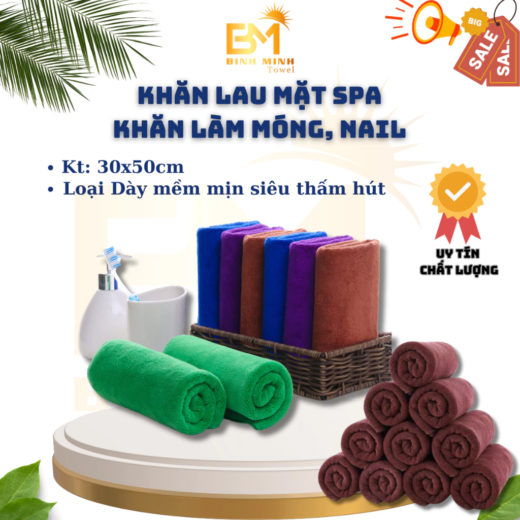 Khăn mặt khăn làm móng loại Dày BinhMinh Towel 100% microfiber mềm mịn siêu thấm hút dùng trong spa, salon tóc