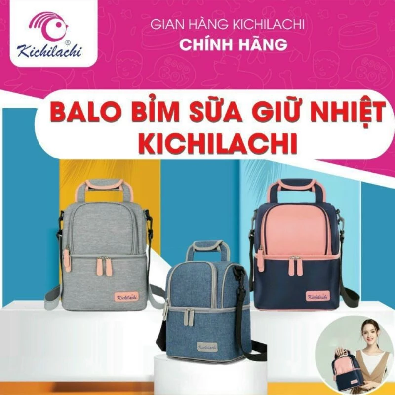 K47 - Balo Bỉm Sữa Kichi, Balo Mẹ Bỉm Sữa Kichilachi Chính Hãng,balo Giữ Nhiệt Bảo Quản Sữa Mẹ, Ba Lô Giữ Nhiệt Đa Năng