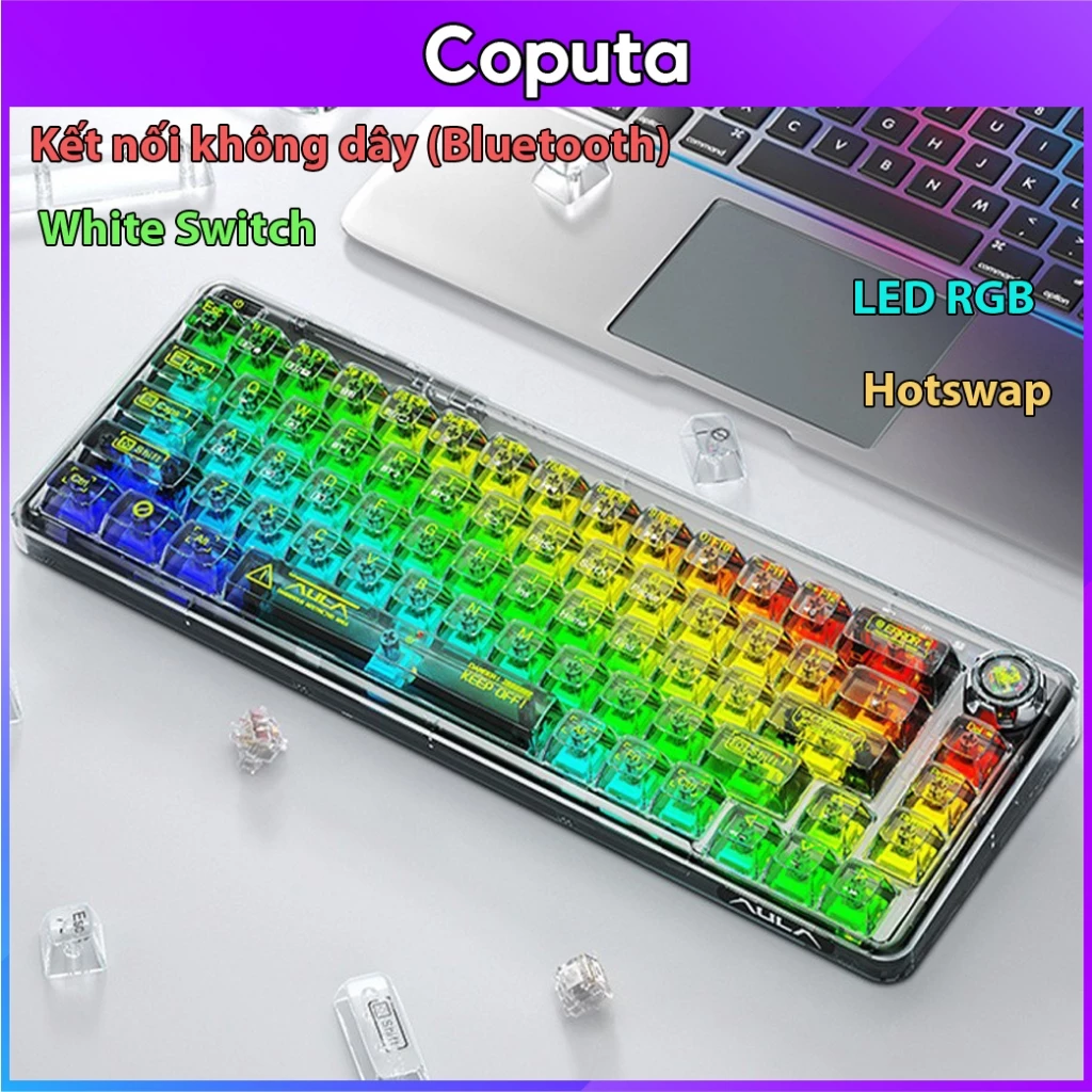 Bàn phím cơ Bluetooth Coputa Bàn phím không dây LED RGB 3 chế độ kết nối Aula F68