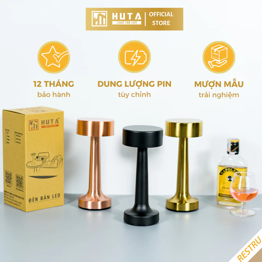 Đèn Bàn Led Quầy Bar HUTA RESTRU Cảm Ứng Pin Sạc Điều Chỉnh Ánh Sáng Trang Trí Nhà Hàng, Quán Bar