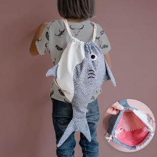 Balo túi rút cute cho bé - túi rút cho bé hình cá mập - túi rút bằng vải đựng đồ cho bé | Bắt Con Cá