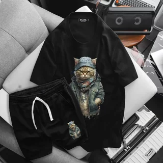 [bigsize] Set bộ cotton bigsize nam thời trang cỡ đại < 140kg - in mèo SM