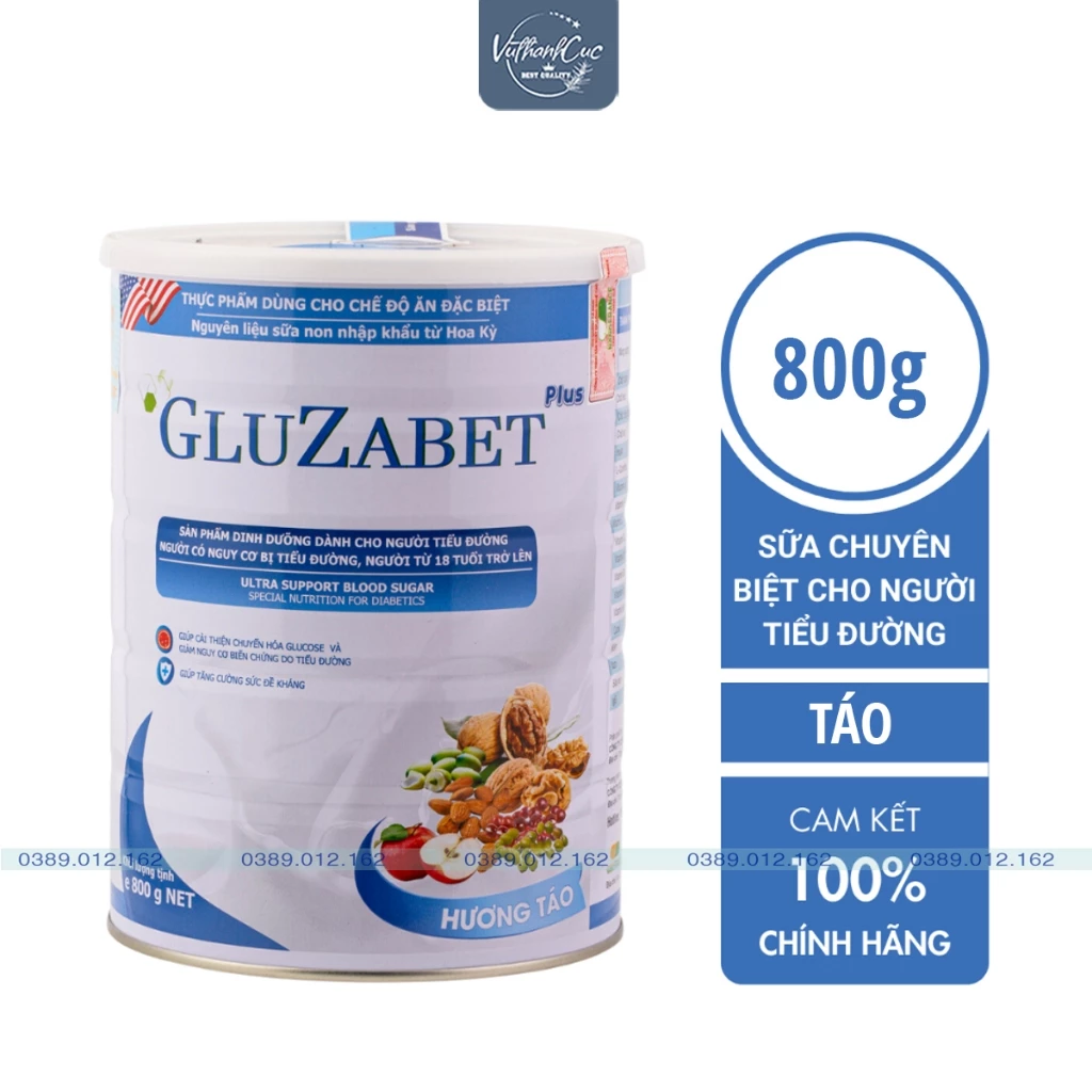 Gluzabet 800g - Sữa non Chuyên Dùng Cho Người tiểu đường ổn định đường huyết, ăn ngon ngủ ngon