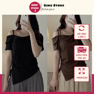 Áo Thun Dây Vai Rút Dây Bên Hông Áo Thun Cổ Thuyền Vạt Chéo Bigsize Giny Store A1