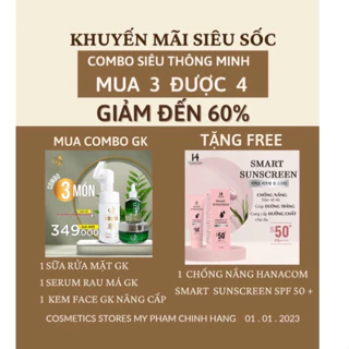 [KÈM CHỐNG NẮNG HANACOM] COMBO 3 SP 700K (SỮA RỬA MẶT + SERUM RAU MÁ + KEM FACE GK)